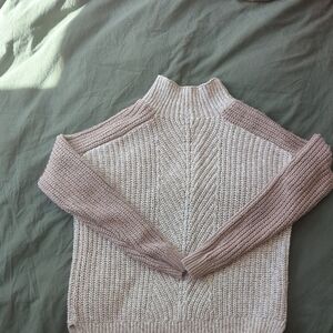 Banana Republic Two-Tone Mock Neck Sweater in Mauve and Cream